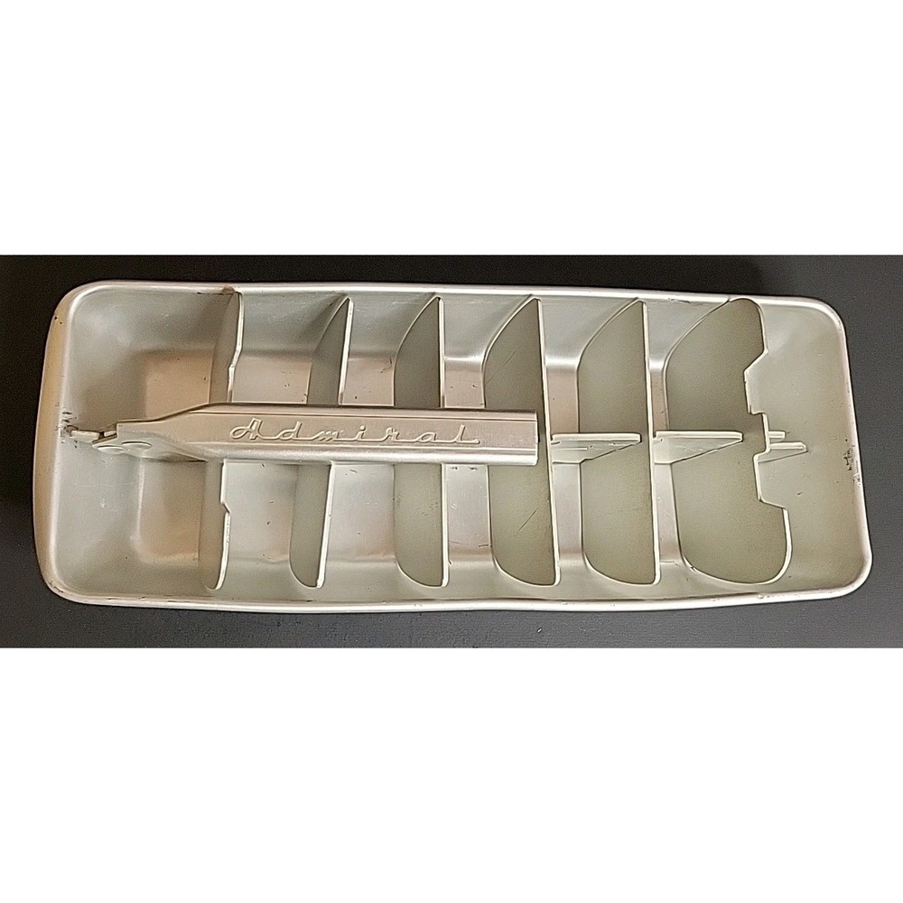 Vintage Admiral Aluminum Ice Cube Tray Hinged Lever Makes 14 Cubes MCM Retro